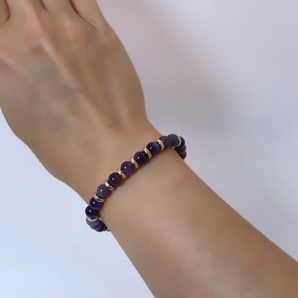 NWT Wool + Pepper Co. Zodiac + Gemstone - Aquarius + Amethyst Bracelet (Gold) - Picture 7 of 10